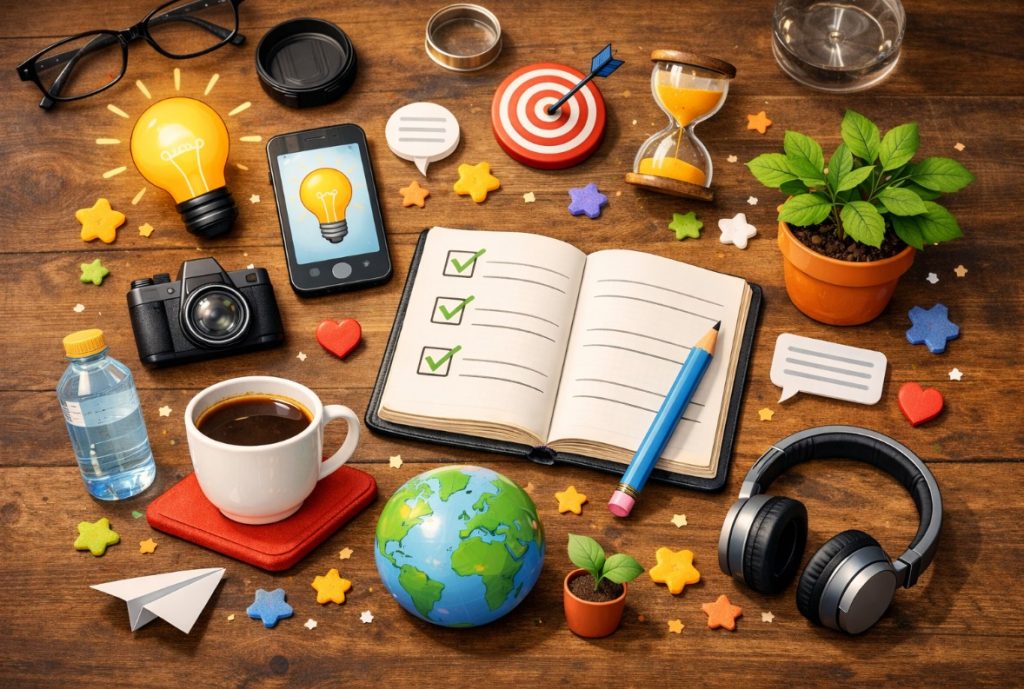Creative workspace flat lay arrangement